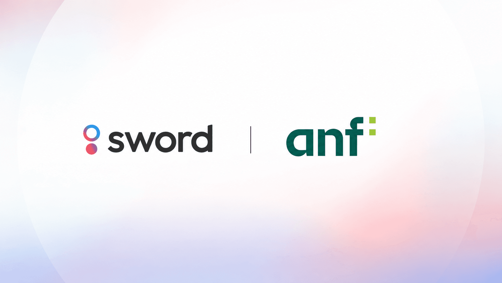 Logos of Sword and ANF separated by a vertical line on a soft gradient background.
